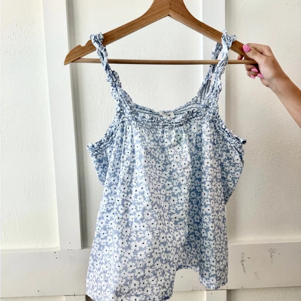 J Crew Blue Floral Smocked Strap Tank Top - Women